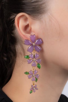 Augustine Golden Metal Earrings with Purple Glass Paste