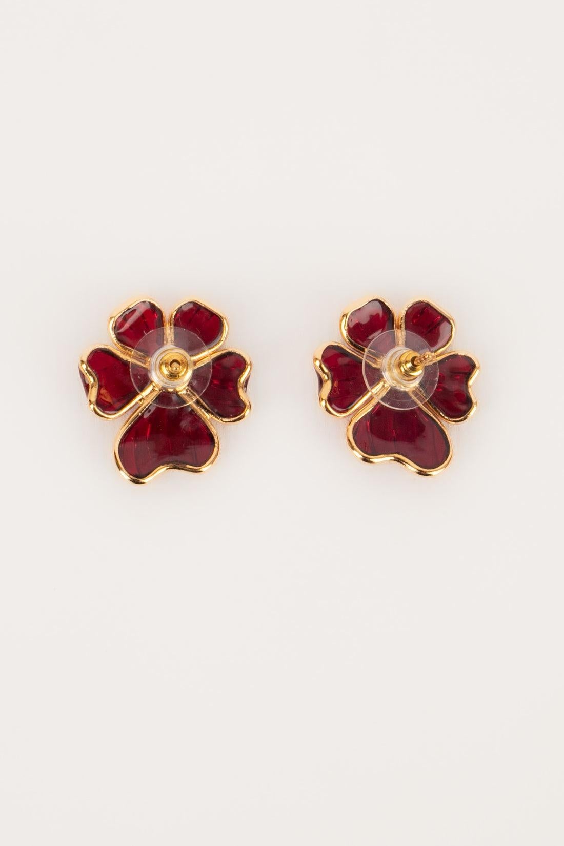 Women's Augustine Golden Metal Earrings with Red Glass Paste