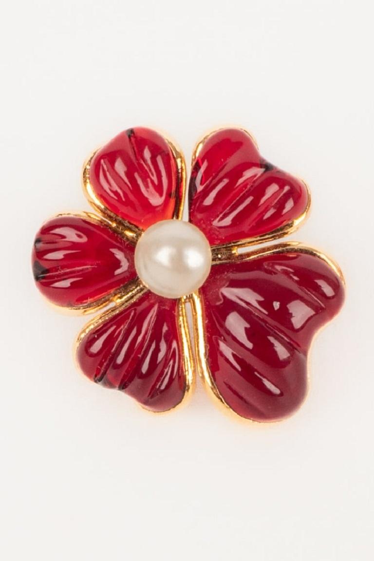 Augustine Golden Metal Earrings with Red Glass Paste 1