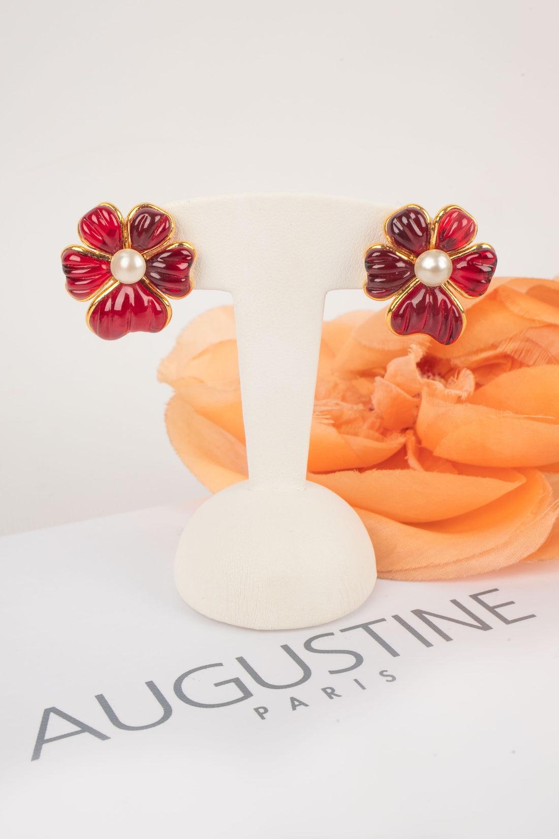 Augustine Golden Metal Earrings with Red Glass Paste 3