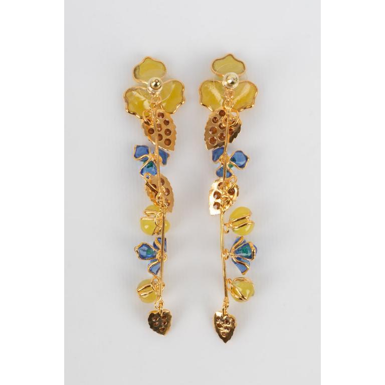 Boucles d'oreilles Augustine en métal doré avec strass et pâte de verre Pour femmes en vente