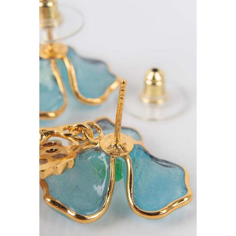 Augustine Golden Metal Earrings with Rhinestones In Excellent Condition For Sale In SAINT-OUEN-SUR-SEINE, FR
