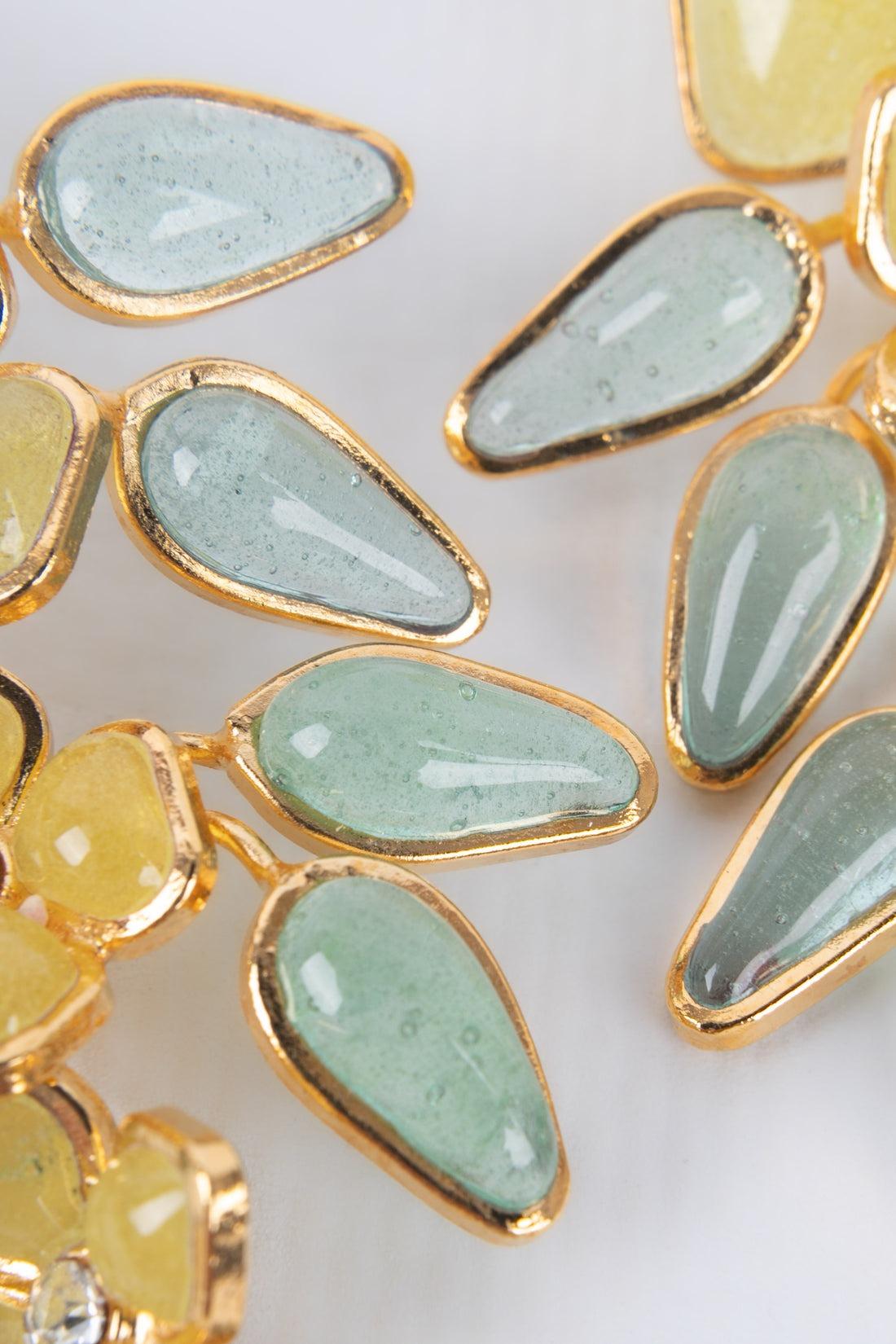 Boucles d'oreilles Augustine en métal doré avec pâte de verre jaune Pour femmes en vente