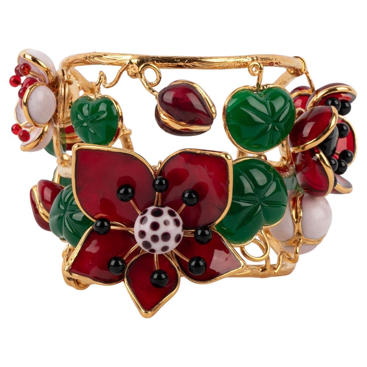 Bracciale Augustine con fiori in metallo dorato