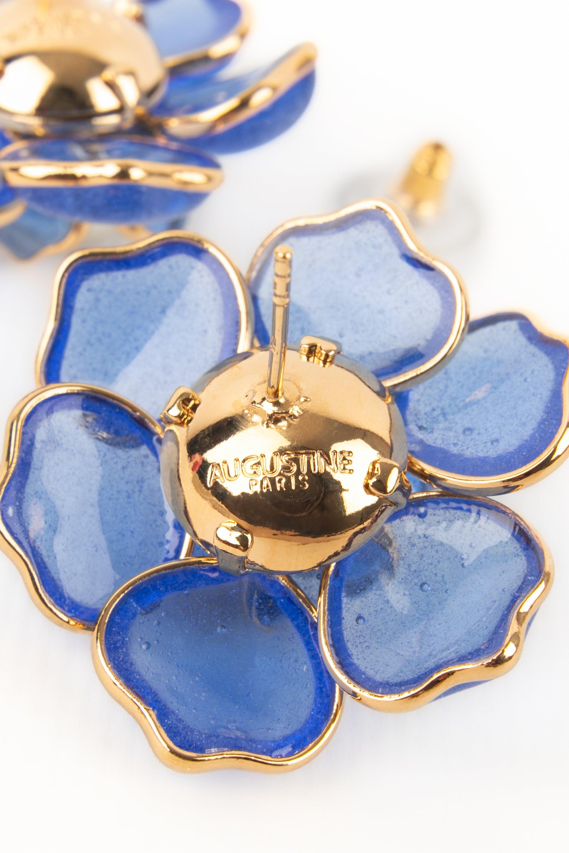 Boucles d'oreilles Augustine Fleur en métal doré avec pâte de verre bleue en vente 2