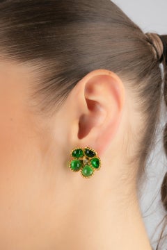 Augustine Golden Metal Flower Earrings with Glass Paste and Rhinestone