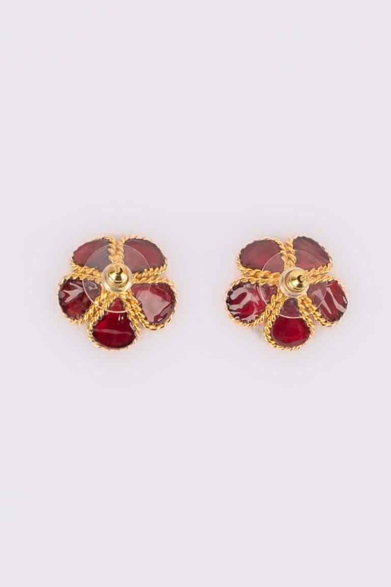 Augustine Golden Metal Flower Earrings with Glass Paste and Rhinestone 1