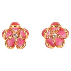 Augustine Golden Metal Flower Earrings with Pink Glass Paste