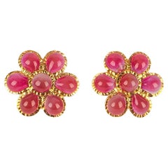Augustine Golden Metal Flower Earrings with Pink Glass Paste