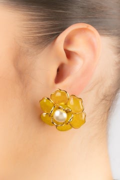 Augustine Golden Metal Flower Earrings with Yellow Glass Paste
