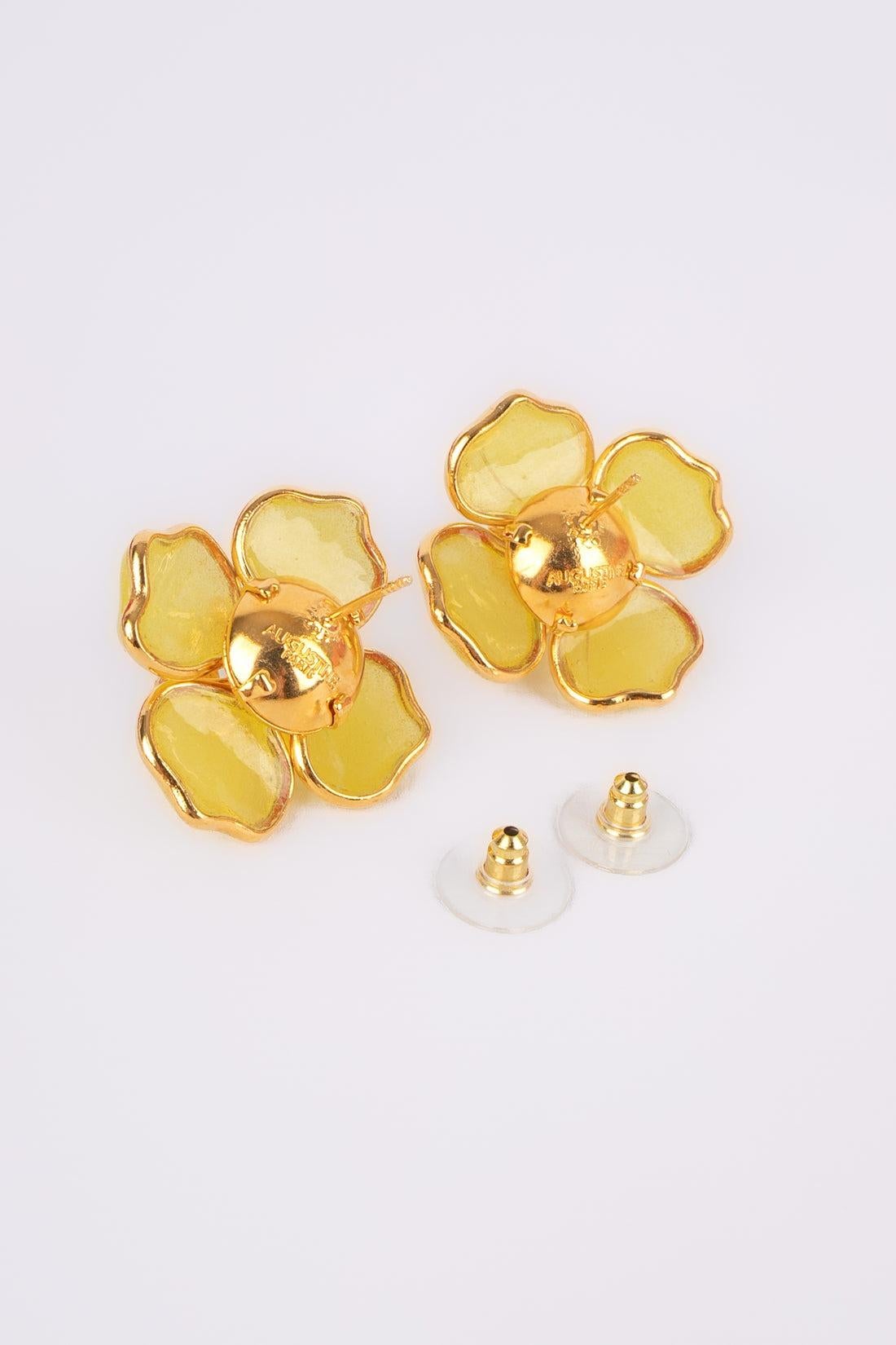 Women's Augustine Golden Metal Flower Earrings with Yellow Glass Paste For Sale