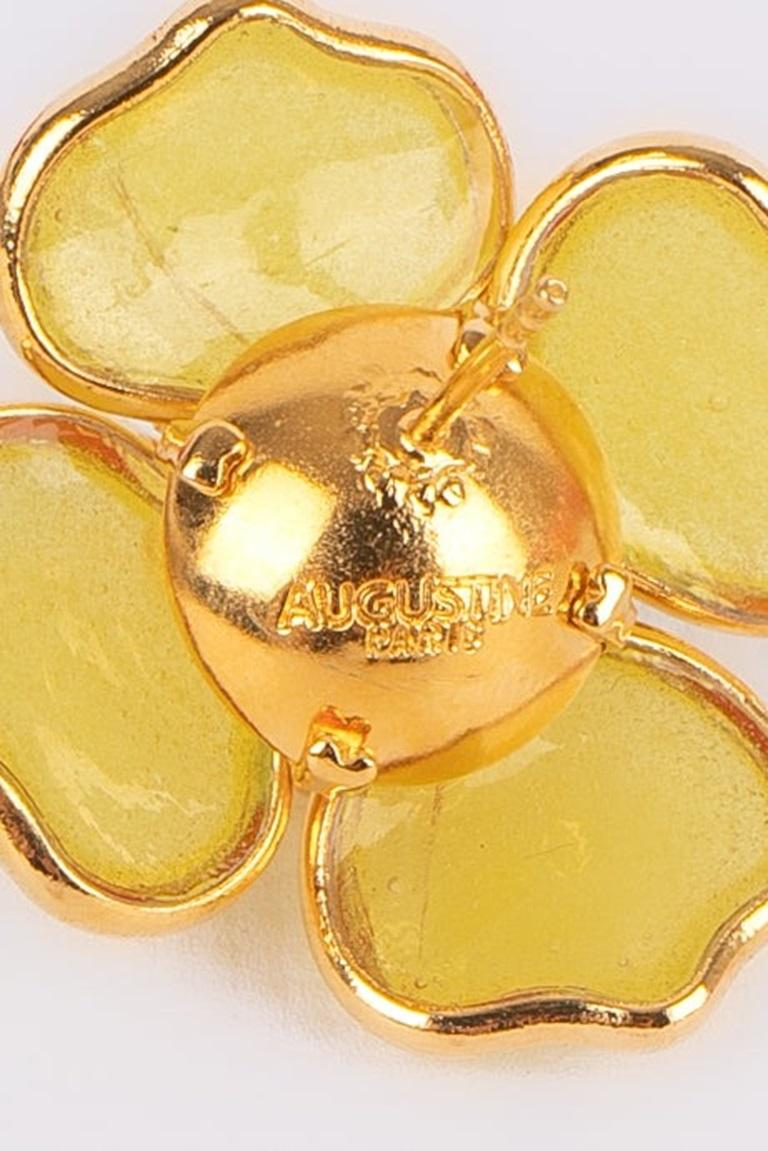Augustine Golden Metal Flower Earrings with Yellow Glass Paste For Sale 1