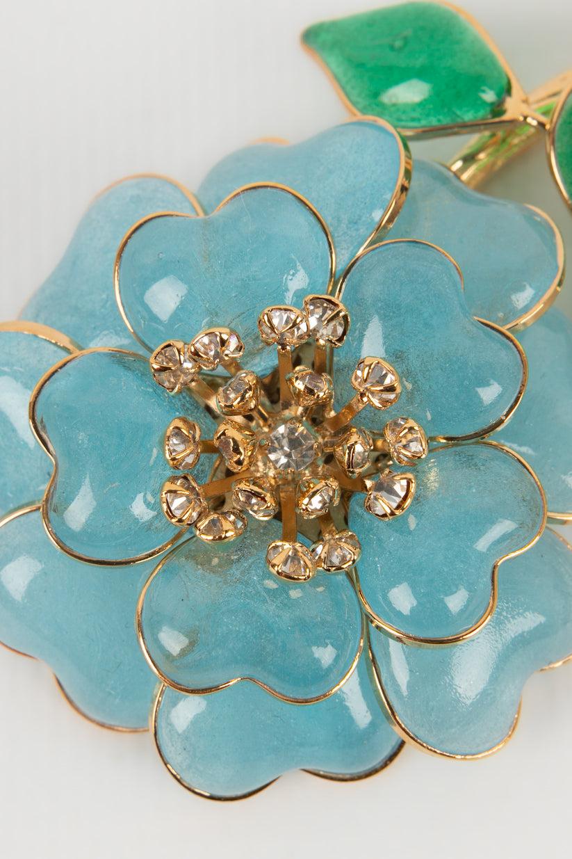 Women's Augustine Golden Metal, Glass Paste, and Rhinestones Flower Brooch For Sale