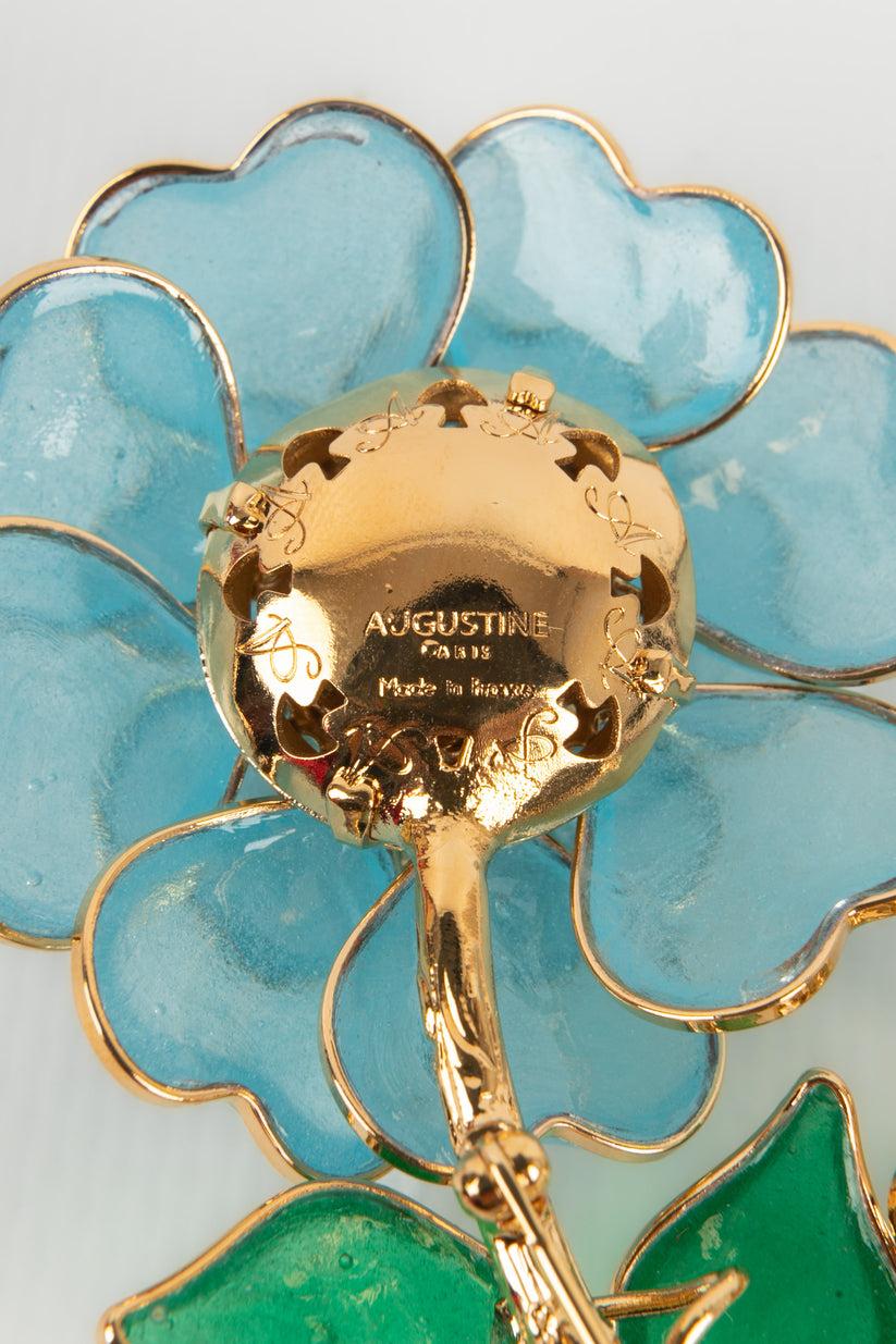 Augustine Golden Metal, Glass Paste, and Rhinestones Flower Brooch For Sale 1