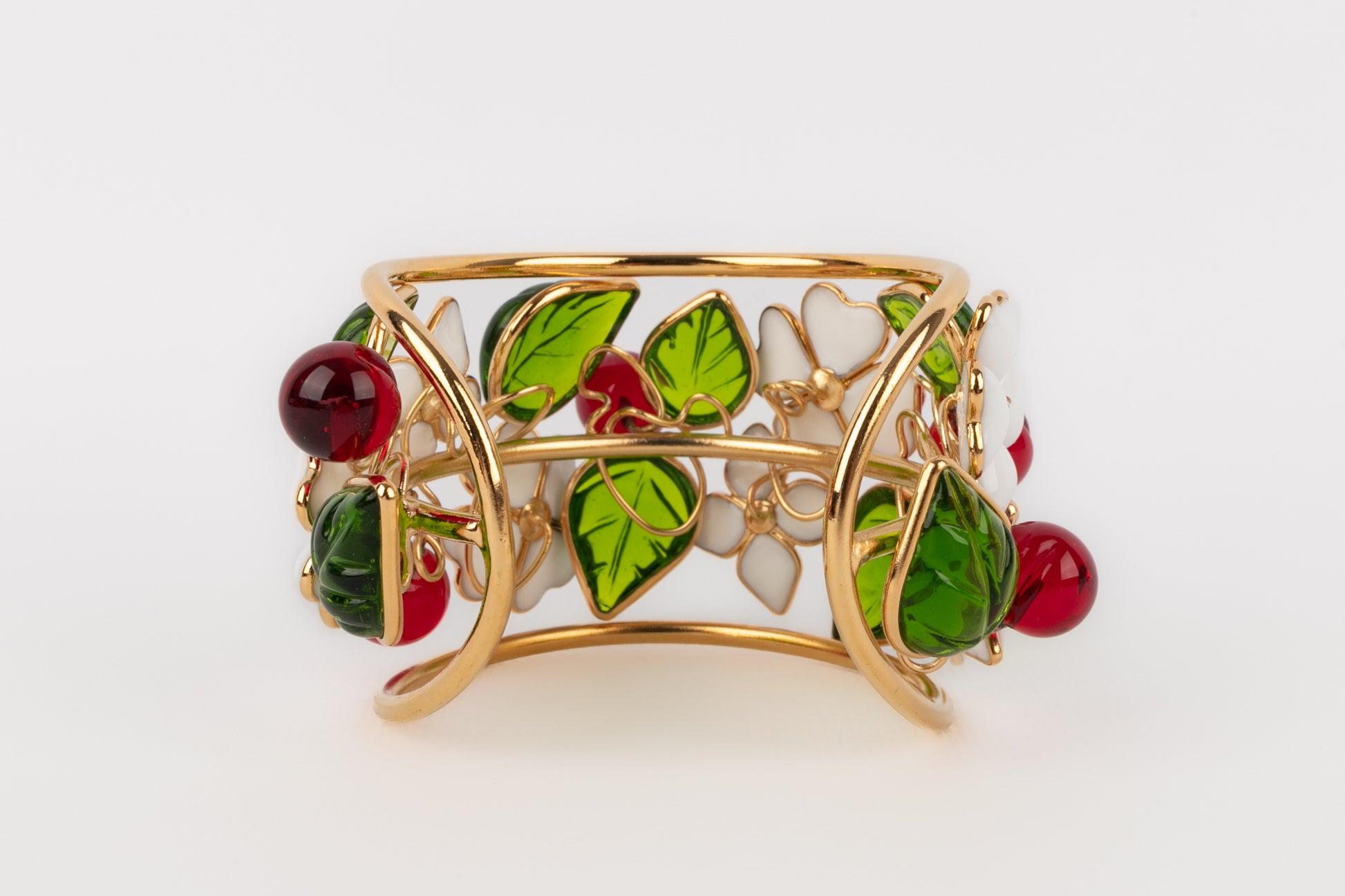 Women's Augustine Golden Metal Glass Paste Flower Cuff Bracelet