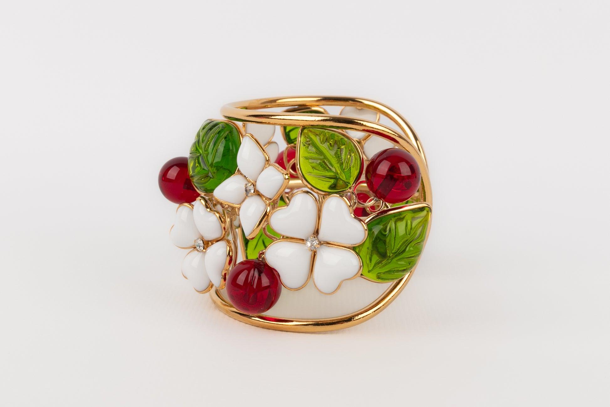 Augustine Golden Metal Glass Paste Flower Cuff Bracelet 1