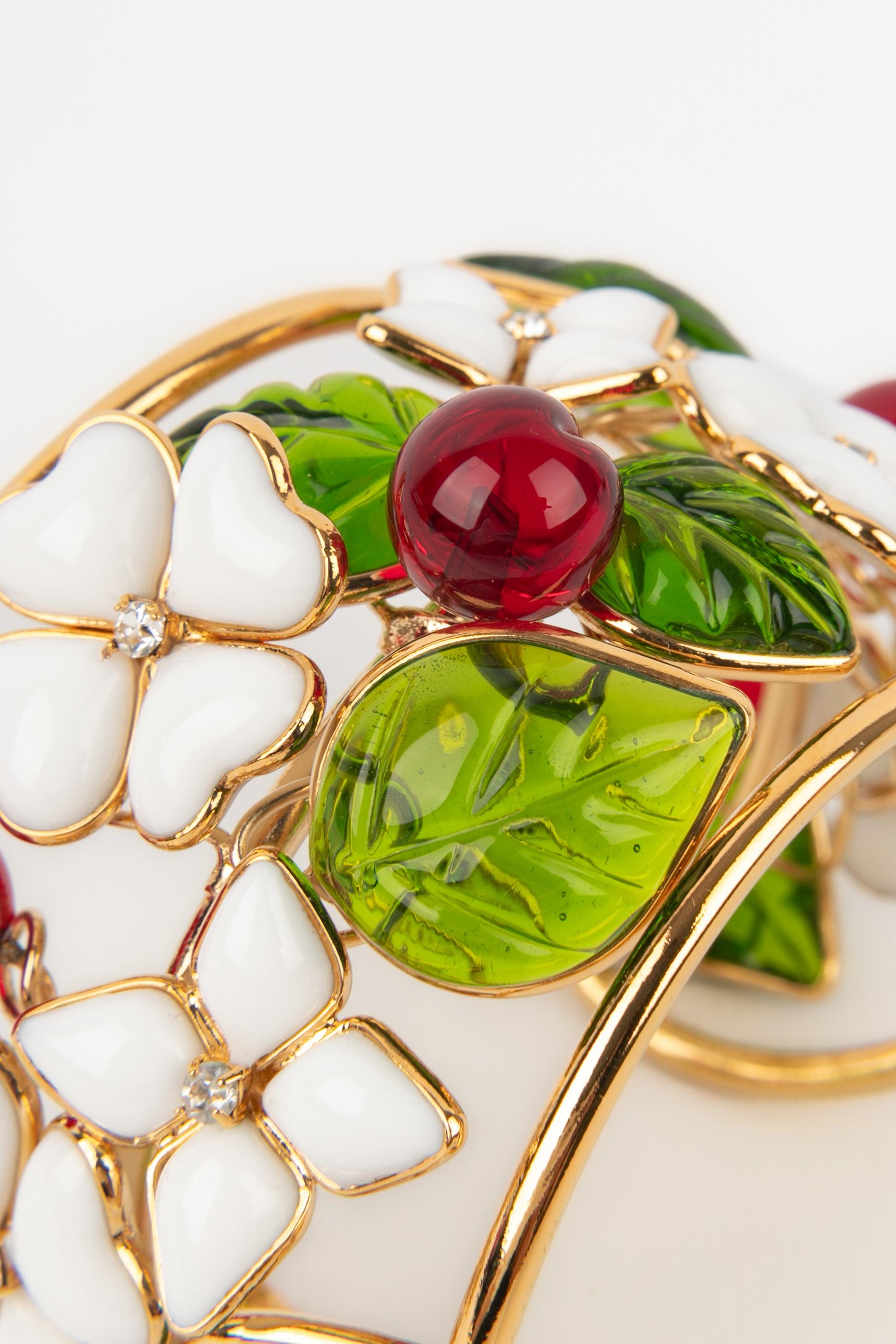 Augustine Golden Metal Glass Paste Flower Cuff Bracelet 2