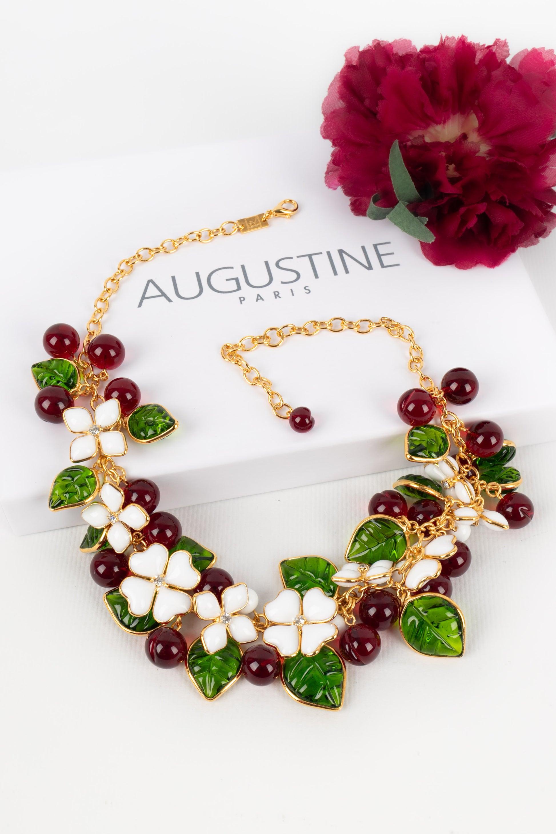 Augustine Golden Metal Necklace with Glass Paste Flowers For Sale 5