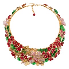 Augustine Golden Metal Necklace with Glass Paste Flowers