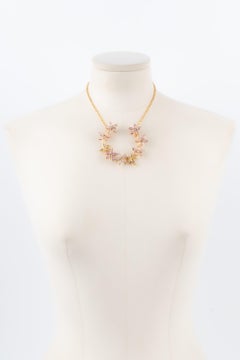 Augustine Golden Metal Necklace with Rhinestones and Glass Paste Pale Pink Tones