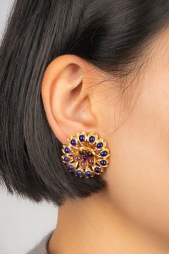 Augustine Golden Metal Openwork Earrings with Glass Paste