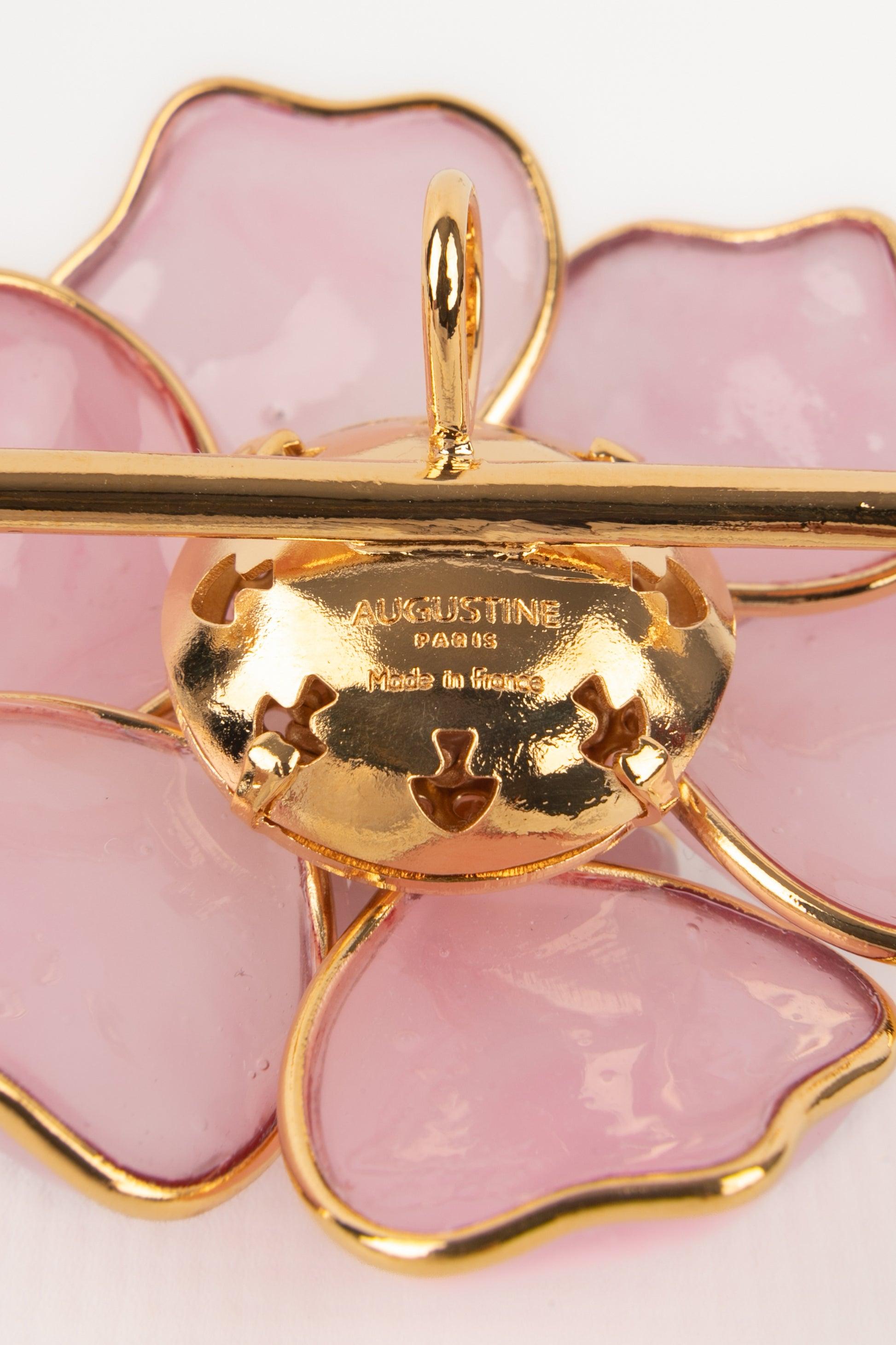 Augustine Golden Metal Pendant Pink Brooch For Sale 1