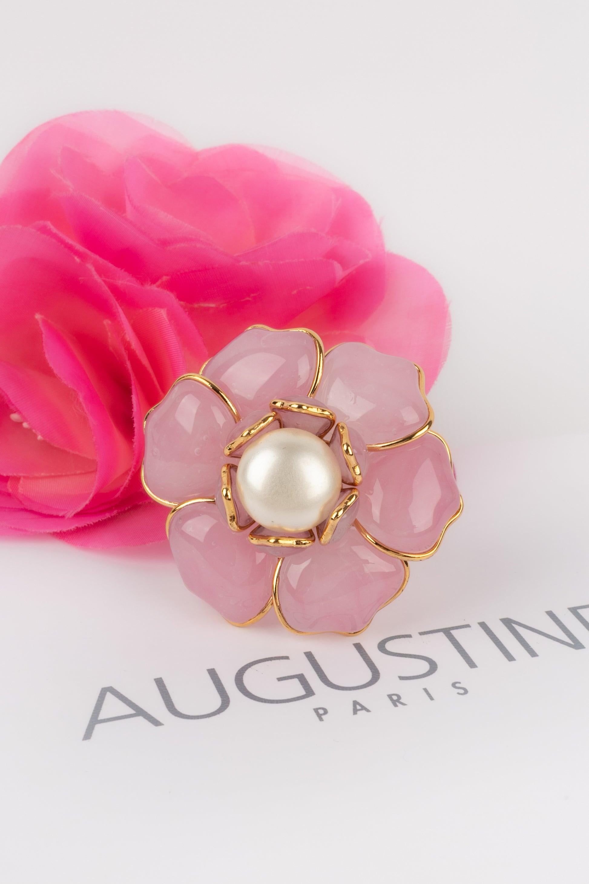 Augustine Golden Metal Pendant Pink Brooch For Sale 2