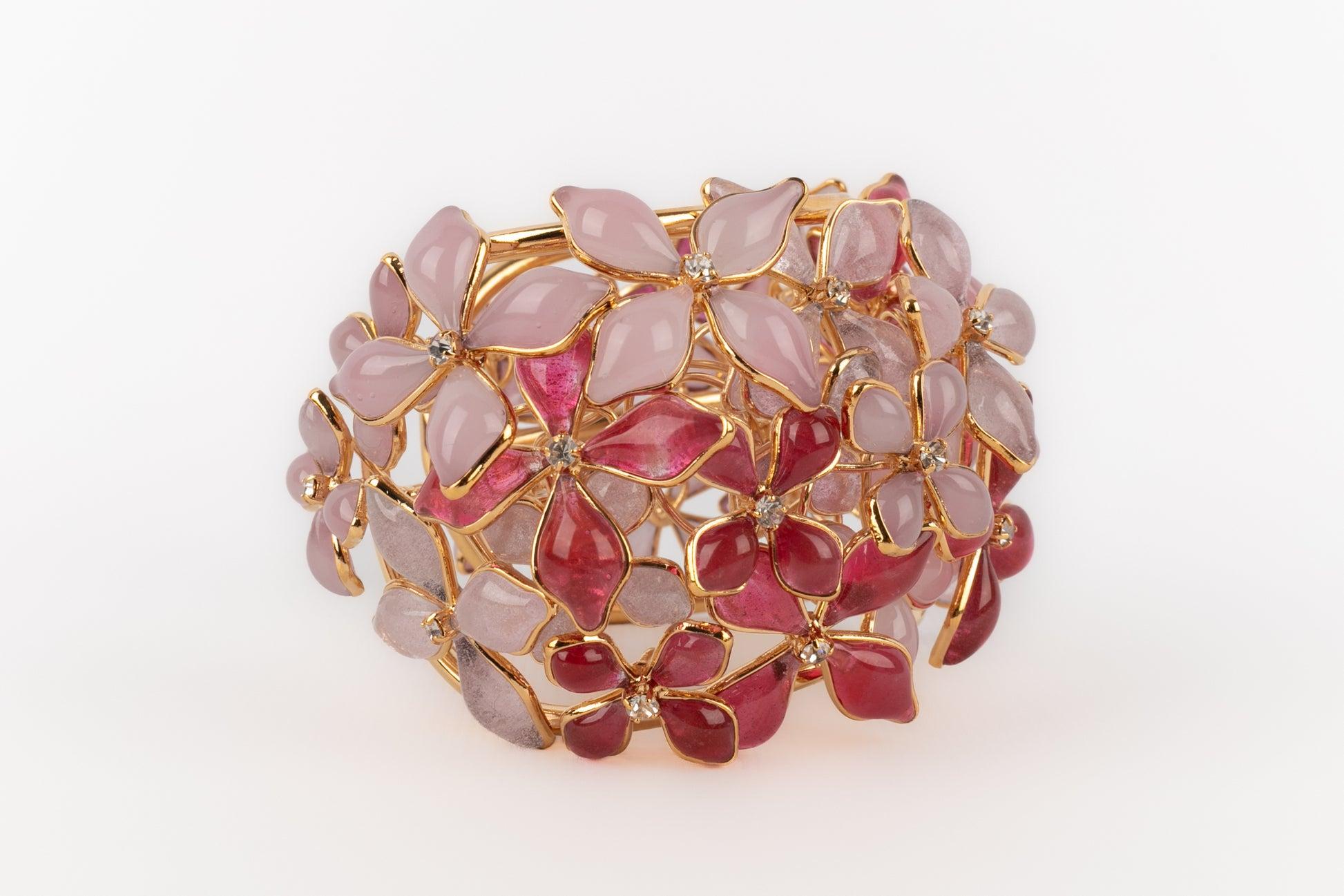 Women's Augustine Golden Metal Pink Flower Bracelet For Sale