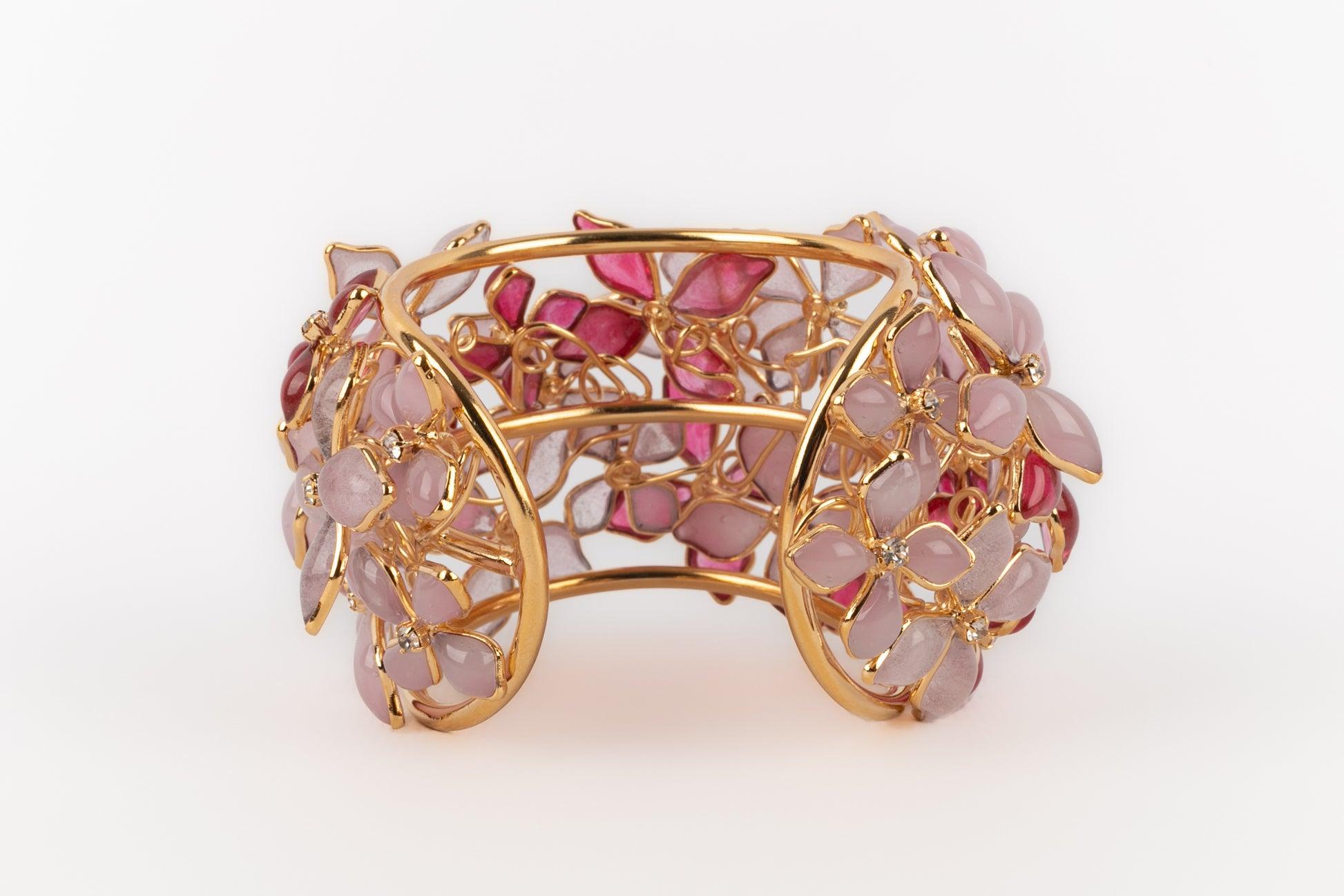 Augustine Golden Metal Pink Flower Bracelet For Sale 1