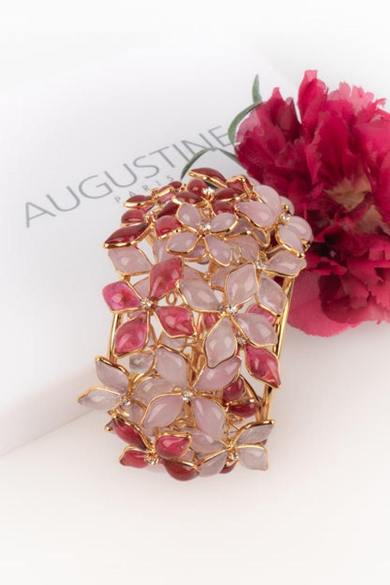 Augustine Golden Metal Pink Flower Bracelet For Sale 5