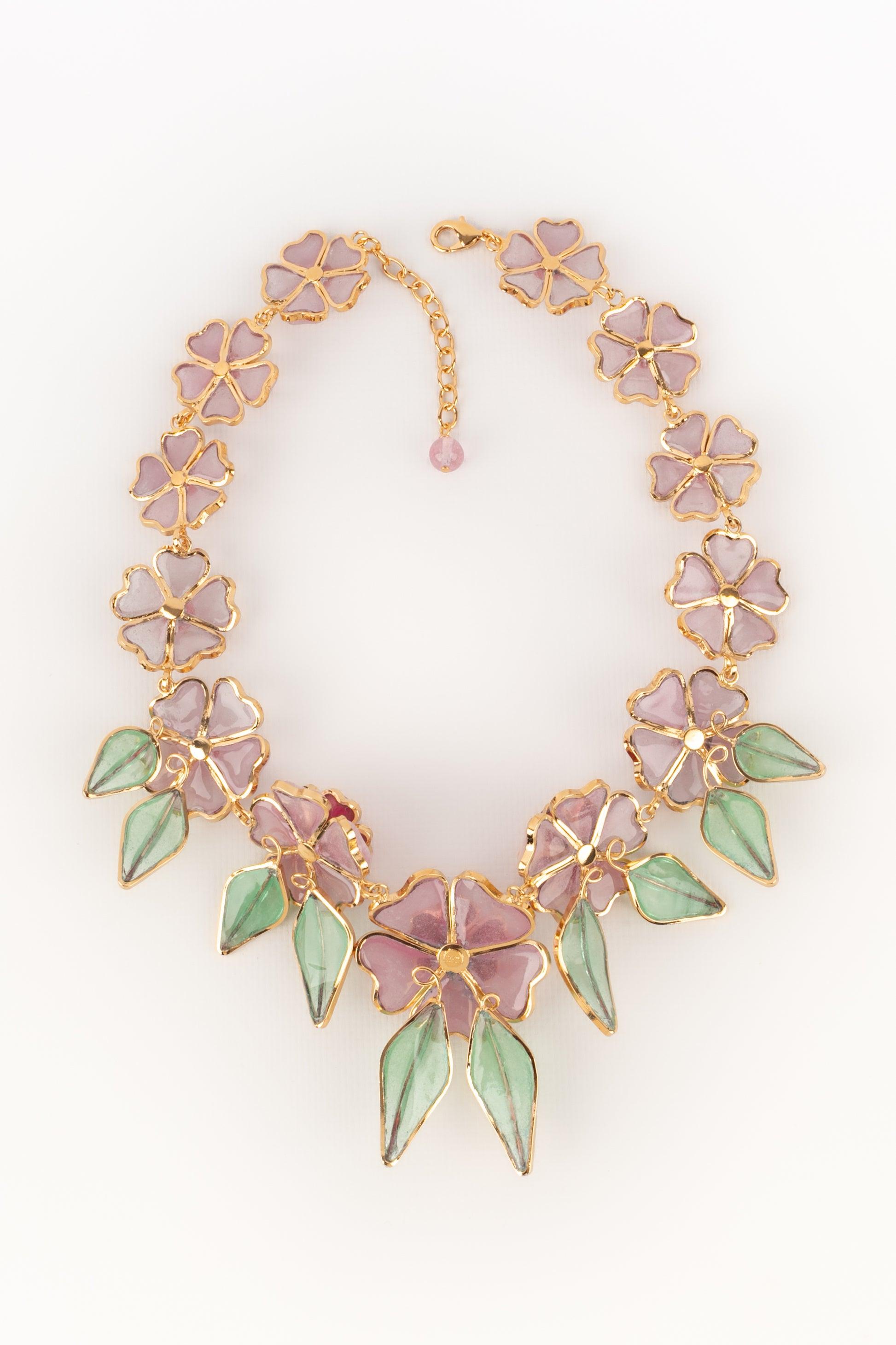Augustine Golden Metal Pink Flower Necklace For Sale 3