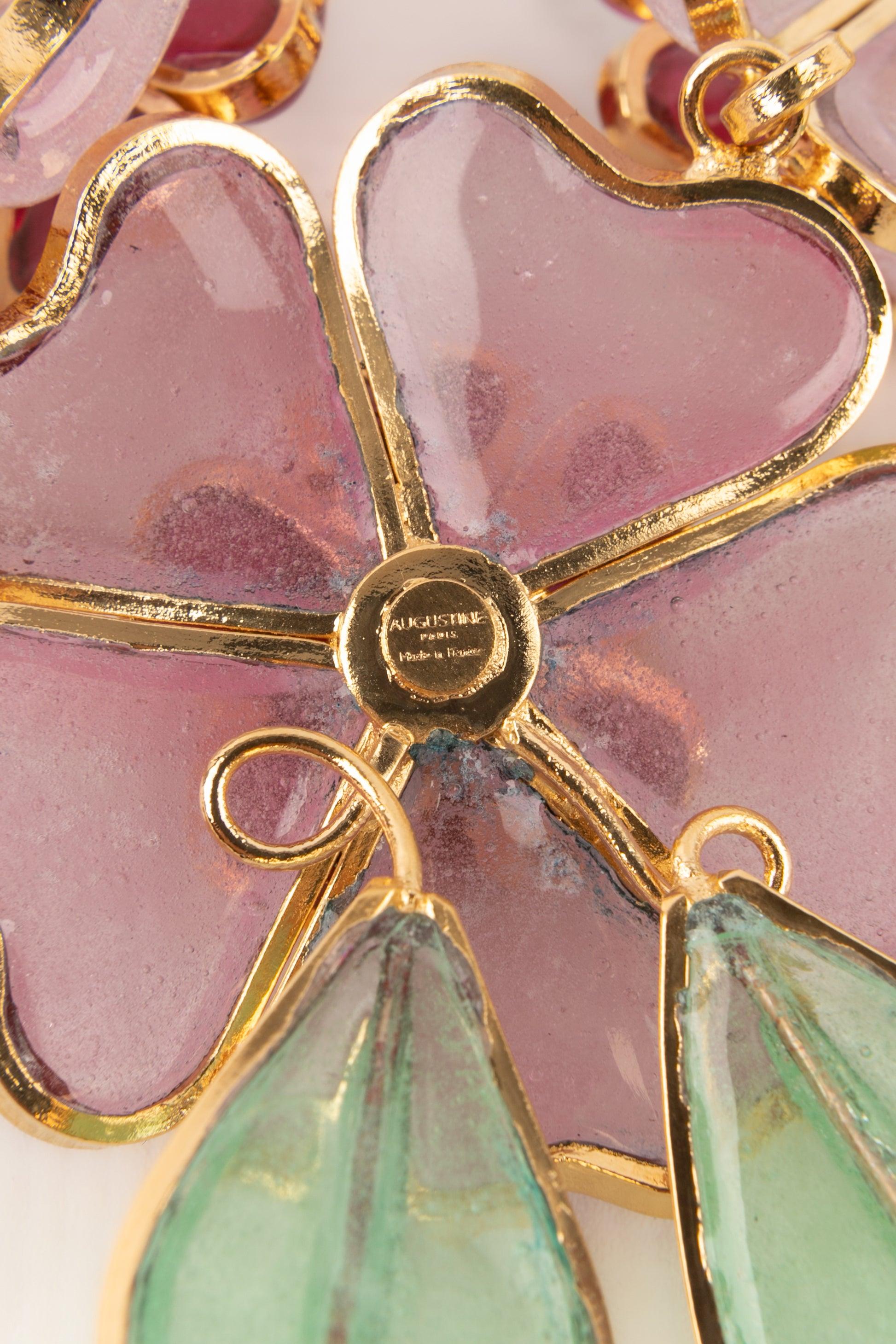 Augustine Golden Metal Pink Flower Necklace For Sale 4