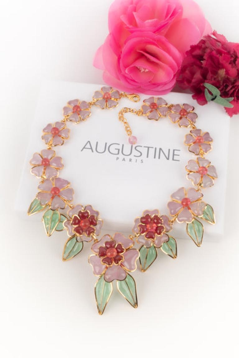 Augustine Golden Metal Pink Flower Necklace For Sale 5