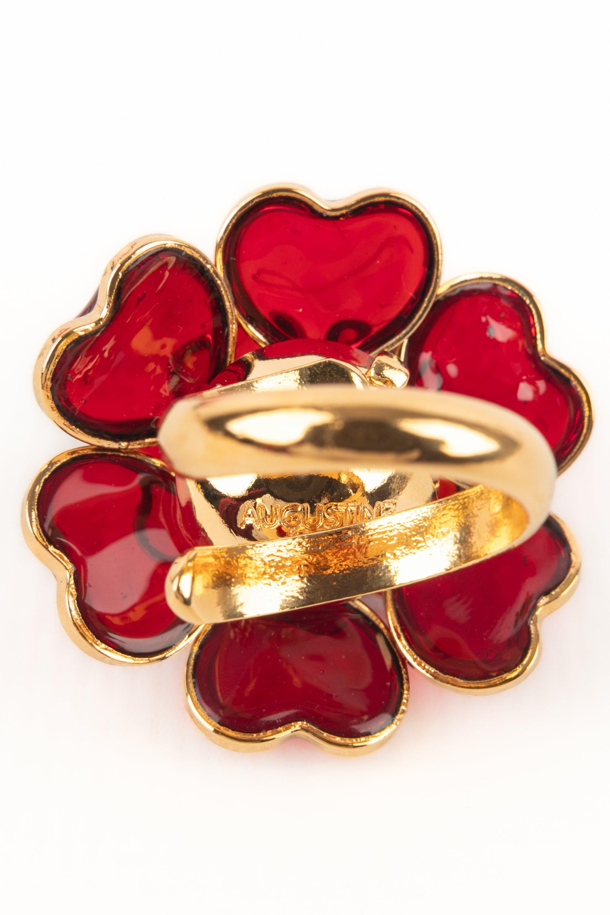 Augustine Goldener Metallroter Blumenring Damen im Angebot
