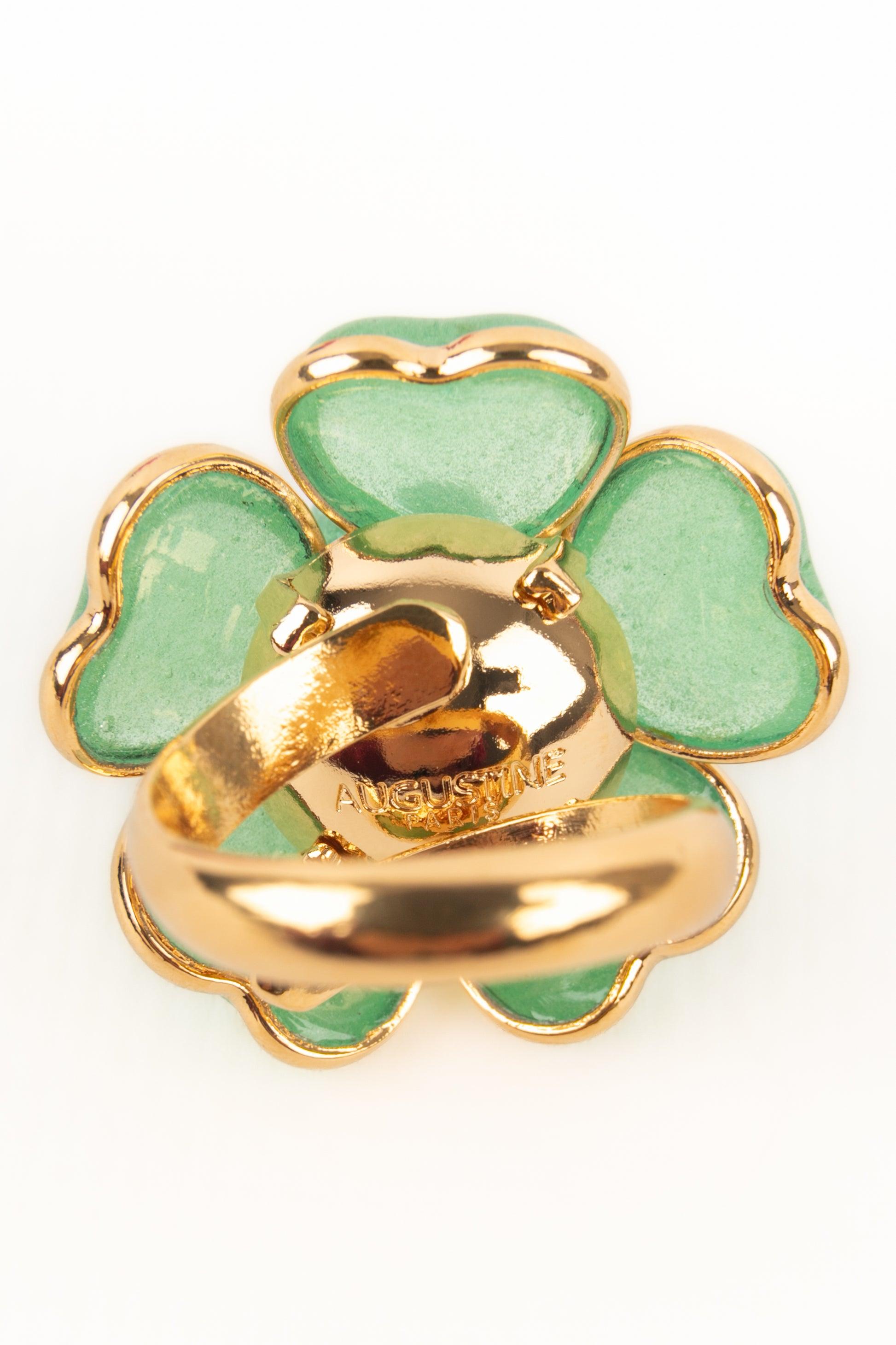 Women's Augustine Golden Metal Ring with Transparent Green Glass Paste For Sale