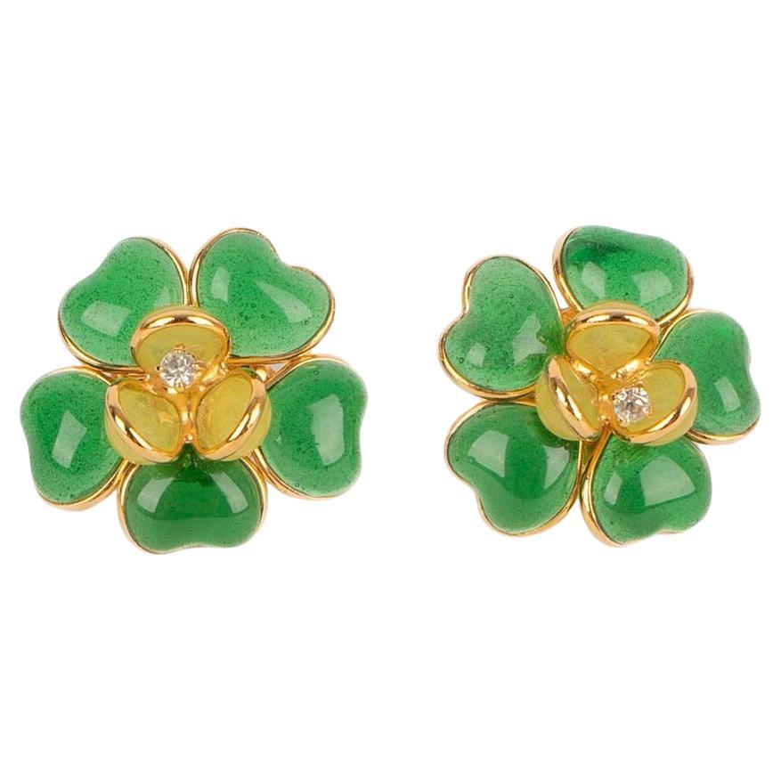 Augustine Golden Metal Two-tone Flower Earrings For Sale