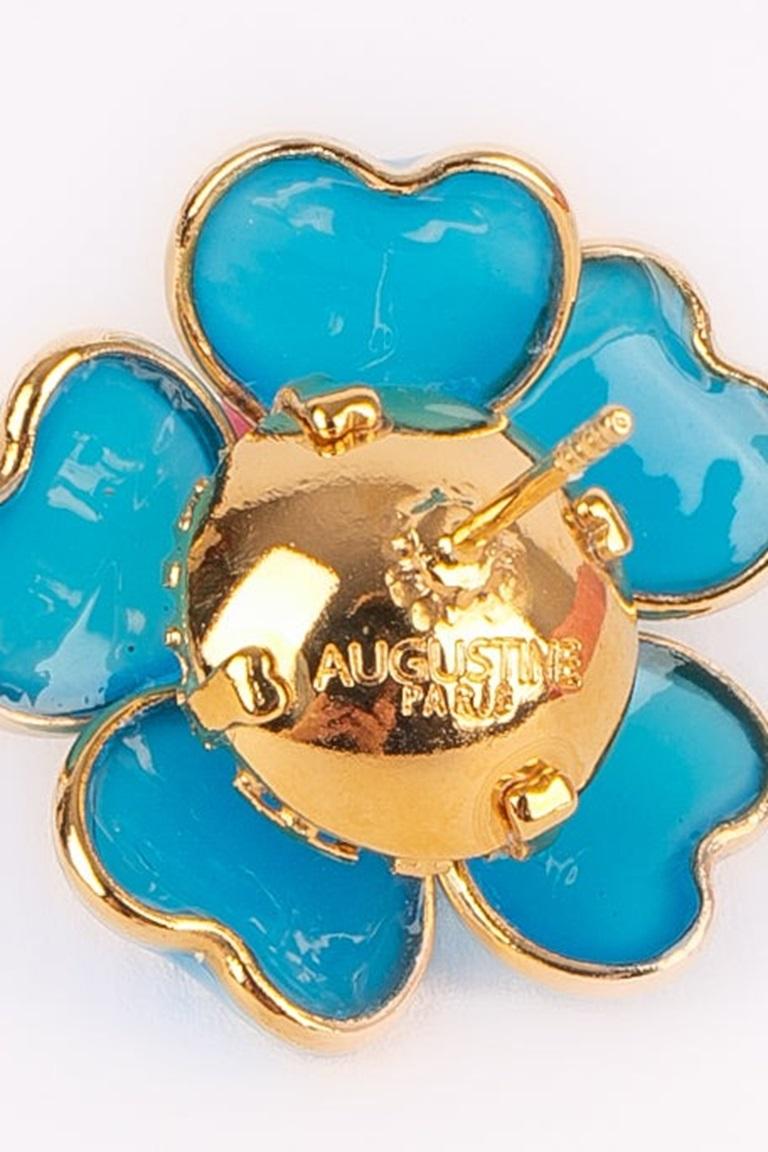 Augustine Golden Metal Two-tone Flower Earrings with Glass Paste and Rhinestone For Sale 1