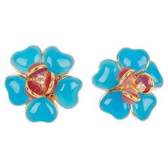 Augustine Boucles d'oreilles fleurs bicolores en métal doré avec pâte de verre et strass