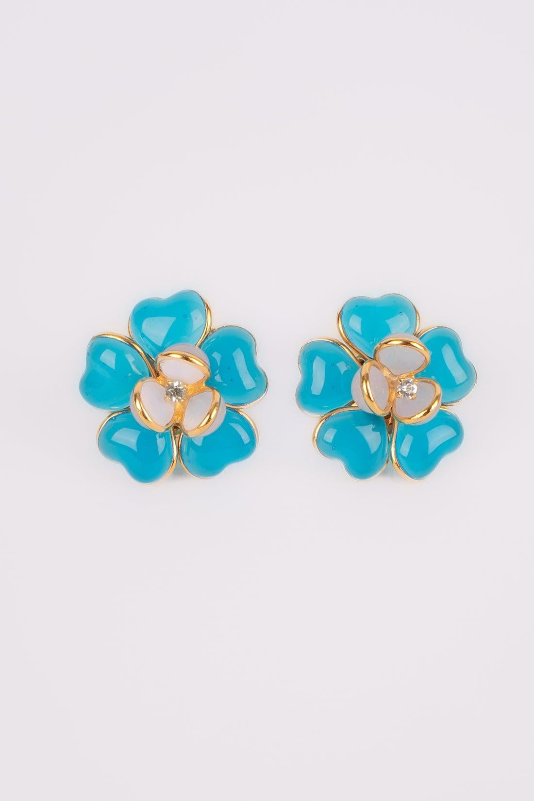De las mujeres Pendientes Augustine Flor de Metal Dorado Bicolor con Pasta de Cristal y Strass en venta