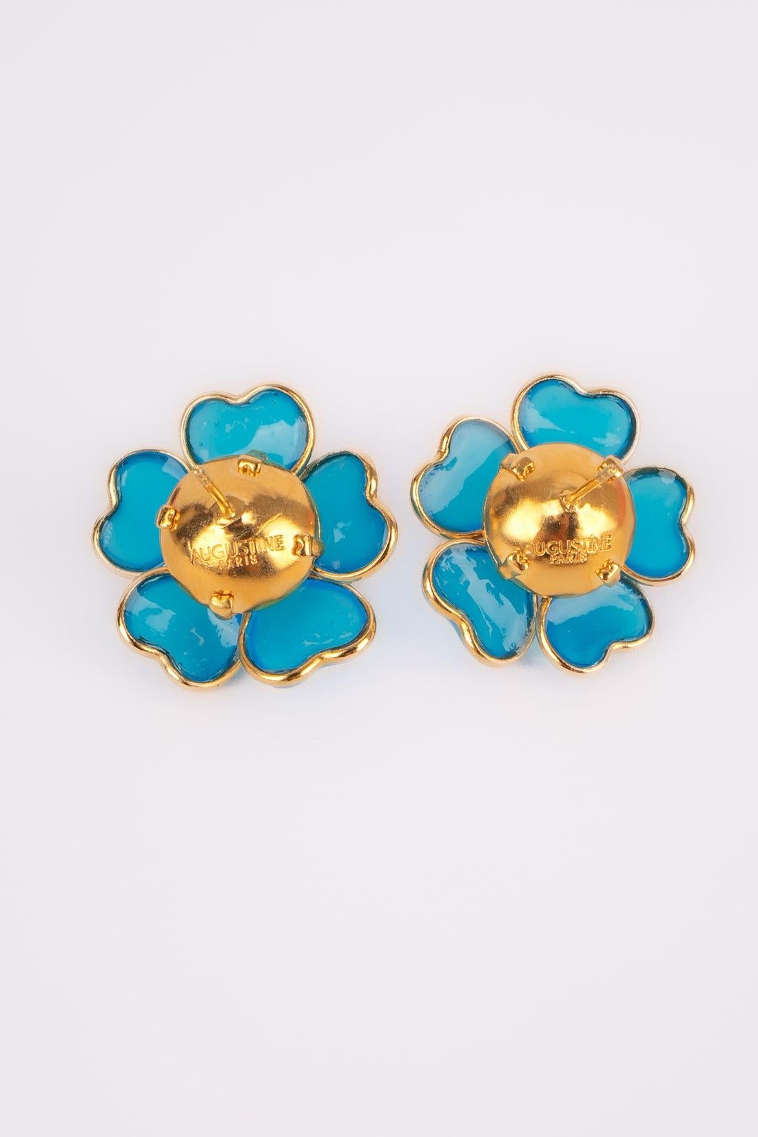 Pendientes Augustine Flor de Metal Dorado Bicolor con Pasta de Cristal y Strass en venta 1