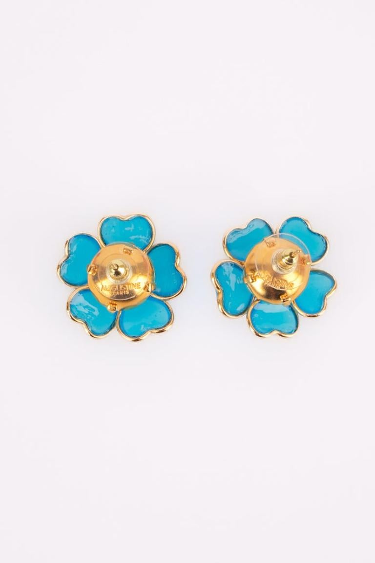 Pendientes Augustine Flor de Metal Dorado Bicolor con Pasta de Cristal y Strass en venta 2