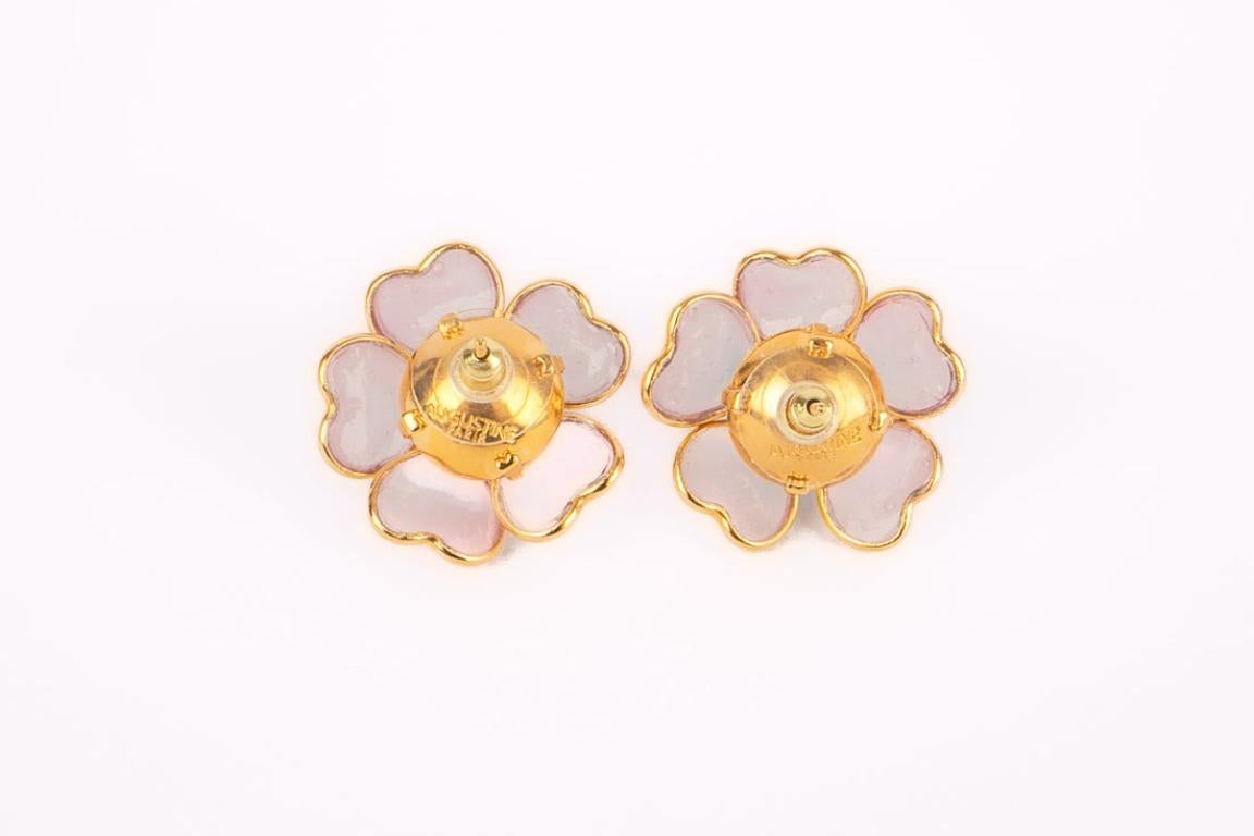 Augustine Zweifarbige Blumenohrringe aus goldenem Metall mit Strassstein Damen im Angebot