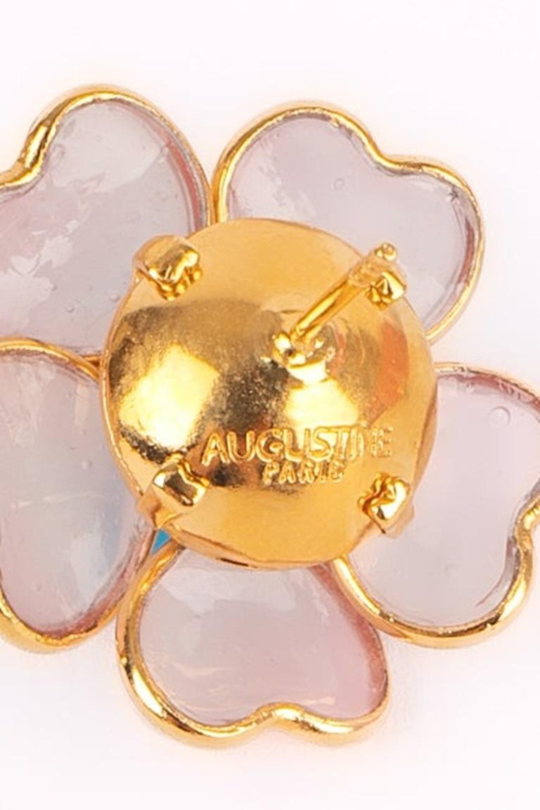 Augustine Zweifarbige Blumenohrringe aus goldenem Metall mit Strassstein im Angebot 2
