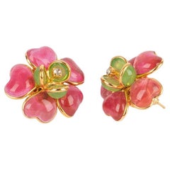 Augustine Golden Metal Two-tone Flower Earrings with Rhinestone