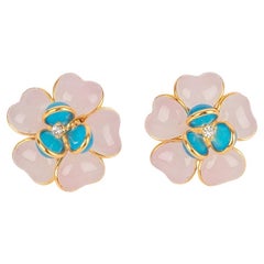 Augustine Boucles d'oreilles à fleurs bicolores en métal doré avec strass