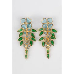 Augustine Golden Metal with Blue Glass Paste Earrings