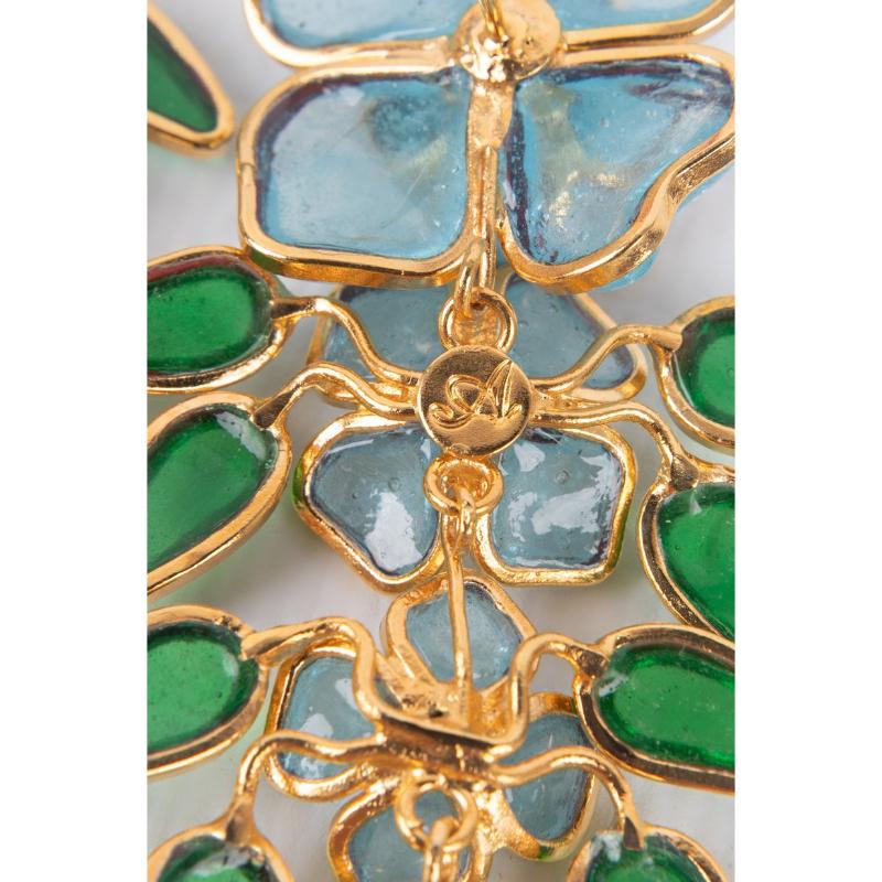 Women's Augustine Golden Metal with Blue Glass Paste Earrings For Sale