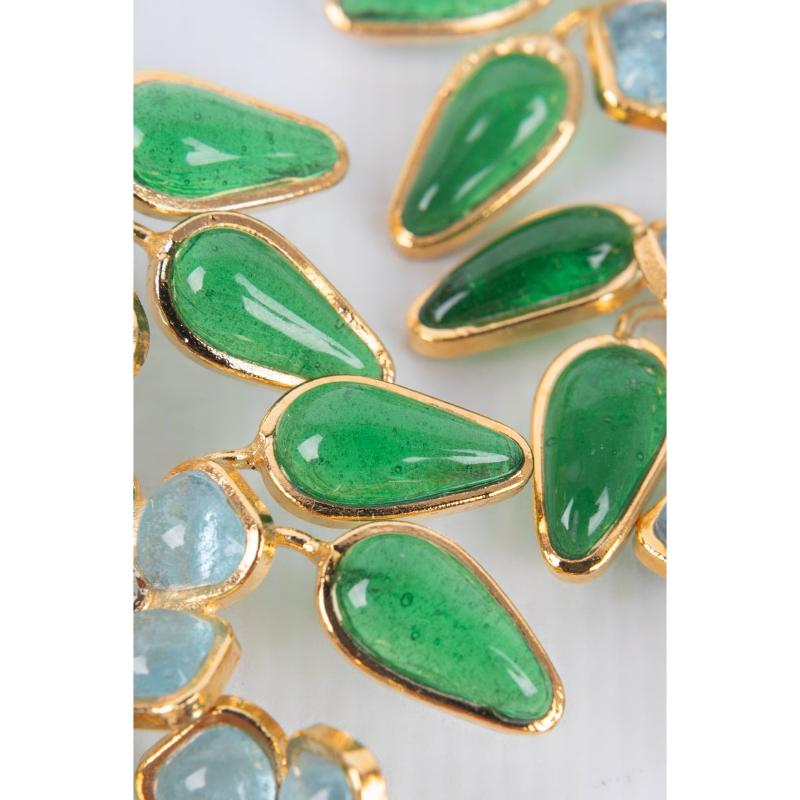 Augustine Golden Metal with Blue Glass Paste Earrings For Sale 1