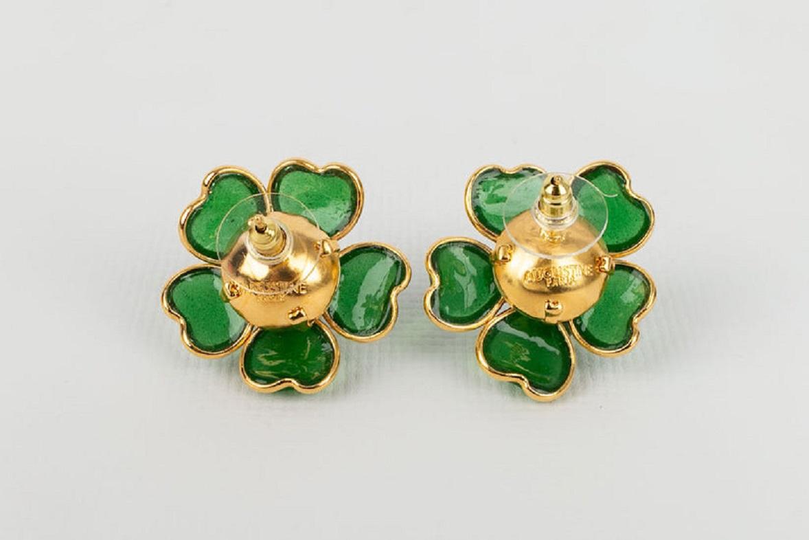 Augustine Green Earrings for Pierced Ears Made of Glass Paste and Strass In Excellent Condition For Sale In SAINT-OUEN-SUR-SEINE, FR