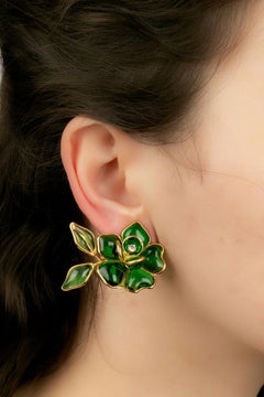 Augustine Green Glass Paste and Rhinestone Clip Earrings